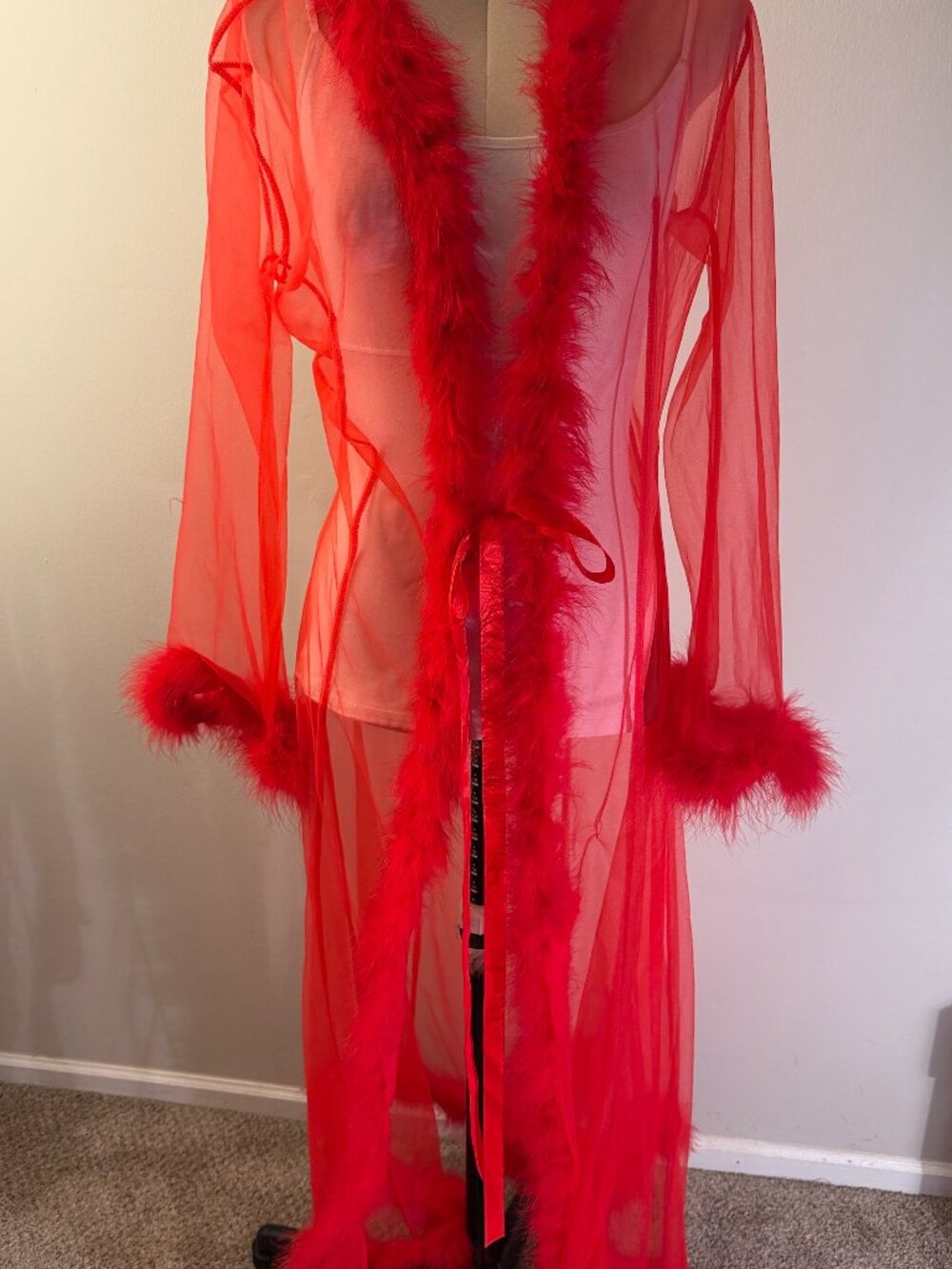 Shirley of Hollywood Vintage Feather Trim long Maxi Red size S